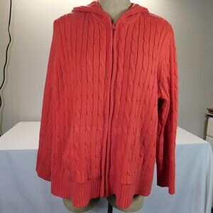 St. Johns Bay Women Salmon Colored Cable Knit Full Zip Hooded Jacket Size 2X